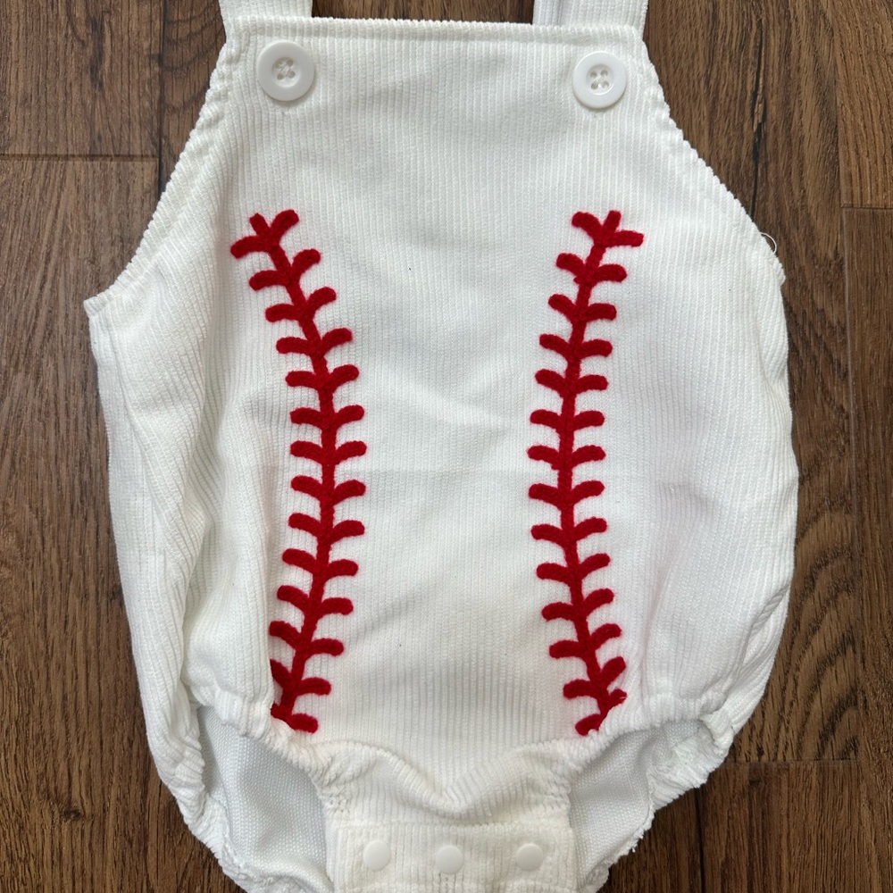 White Baseball Stitch Baby Romper